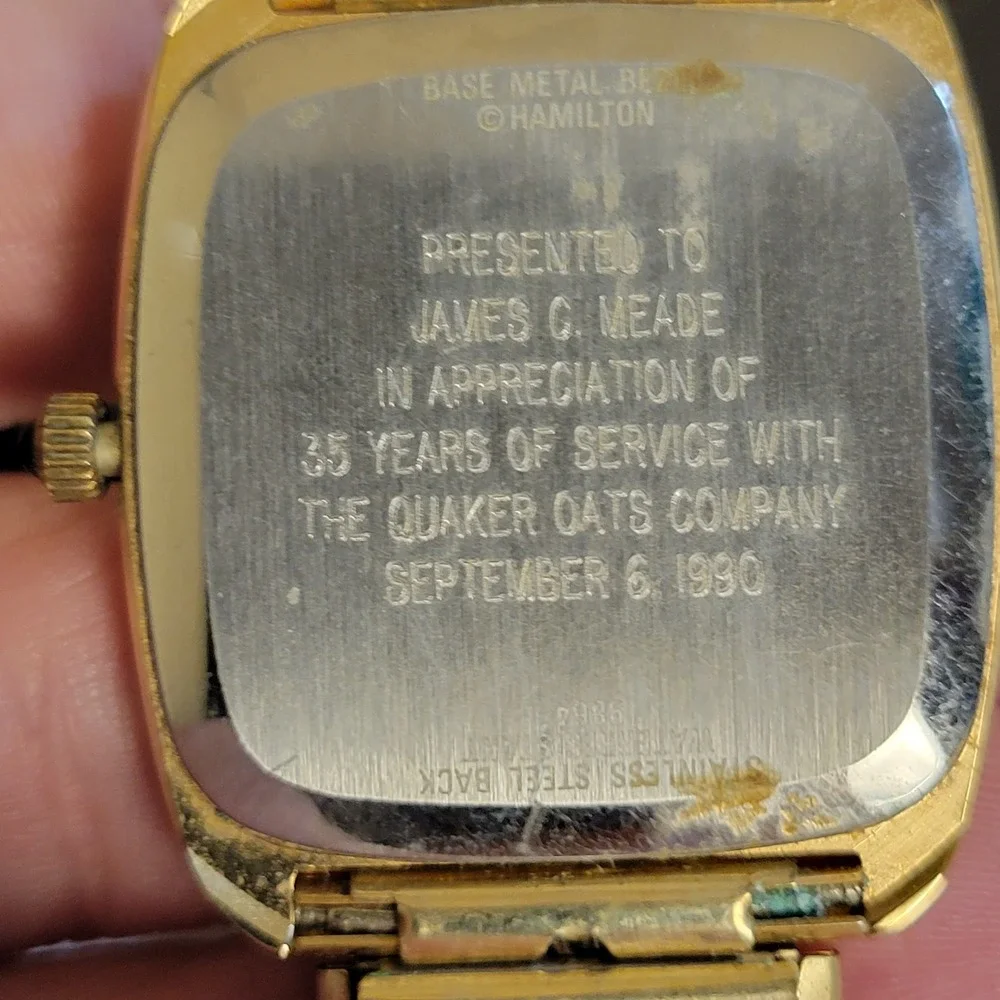Hamilton Masterpiece Watch Mens OS Gold Excellent Quaker Oats 1990 Vintage Box